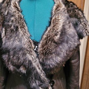 Overland Shearling Sheepskin Trench Coat with Opera Collar, size Medium